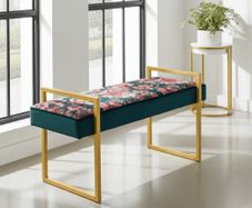 Tropical Velvet Bench Gold Metal Frame
