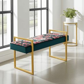 Tropical Velvet Bench Gold Metal Frame