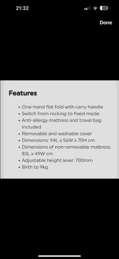 Kangu baby elegance crib/travel cot/bedside crib/foldable