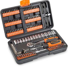 Socket Set Socket Set Comprising: Extension Bar, Coupler, Ratchet and Socket Wrench Set and Screwdriver Bit Sets with Carry Case 130 Piece Ratchet Set with Screwdriver Bits (FREE POSTAGE)