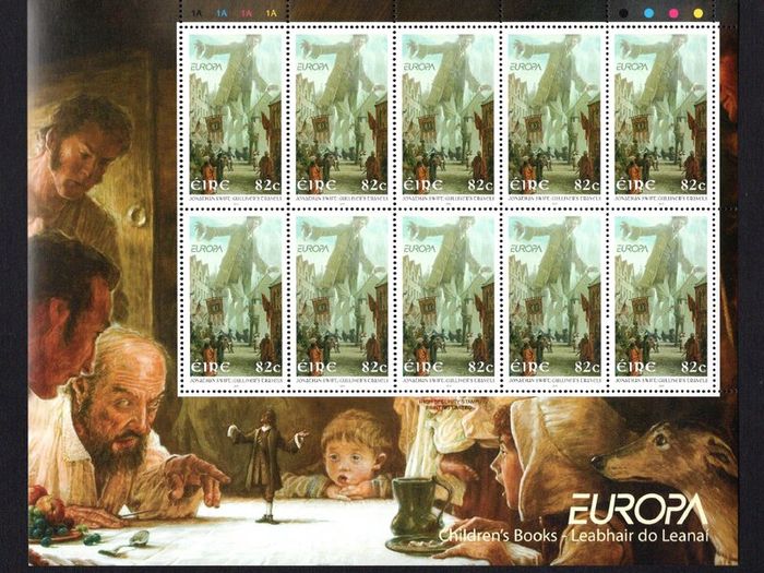 2010 Ireland Europa (Children's Books: 55c The Happy Prince & 82c Gulliver's Travellers) Commemorative Stamps Sheetlet Plate 1A1A1A1A Mint Never Hinged (MNH)