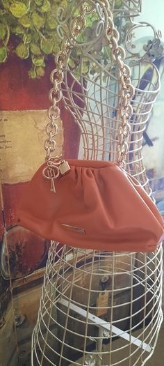 River Island Burnt Orange Chunky Chain Ruched Bag, AV