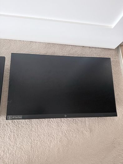 Complete desktop setup- 2 desktops, arm that holds 2 desktops and accessories.