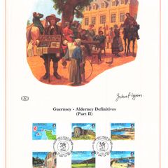 1983 Alderney Limited Edition Lithographed Print measuring 333mm X 257mm showing Alderney Definitive (Part II) stamps with First Day of Issue Cancel