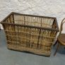 Large Victorian cane and metal laundry basket on wheels. Image 2