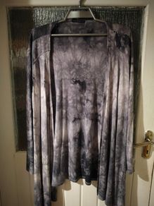 Ladies New Jersey,waterfall grey and white tie-dye open-front long-sleeve cardigan.