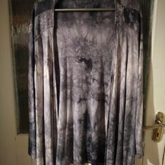 Ladies New Jersey,waterfall grey and white tie-dye open-front long-sleeve cardigan.