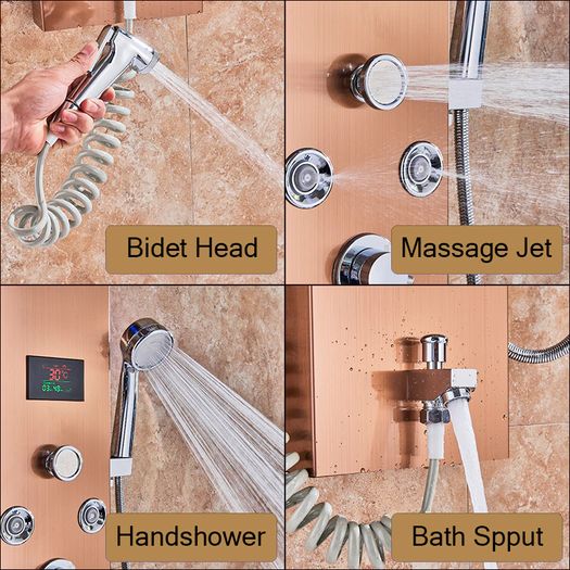 BRAND NEW Rose Golden 8009 LED Light Shower Faucet Bathroom Waterfall Rain Black Shower Panel In Wall Shower System with Spa Massage Sprayer and Bidet Tap