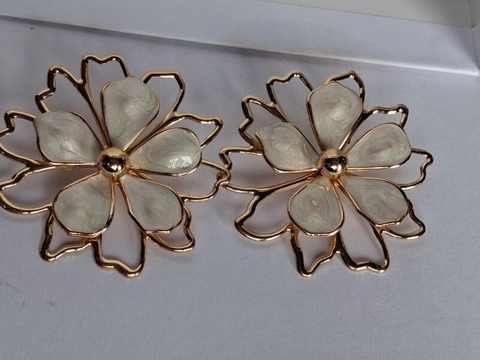 Gold & Cream Sakura Blossom Floral Statement Earrings