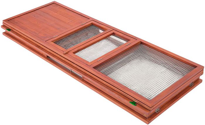 _Folding XXL double hutch rabbit hutch with outdoor enclosure made from waterproofed wood and metal gate (L x W x H): 159 x 109 x 55 cm
