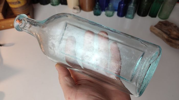 155 - Antique Anciers Petroleum Emulsion Sea Glass Decorative Collectible Cork Top Bottle