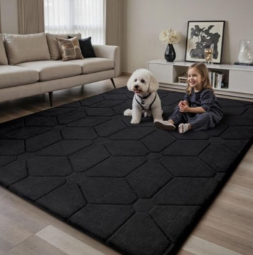 Living Room 120x160,3D Black Area Rugs for Bedroom,Extra Large Rugs for living room,Machine Washable Anti Slip Short Pile Rug Carpets Mat for Kids Room Bedroom
