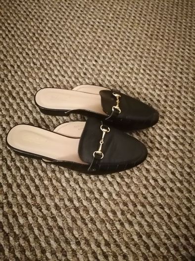Black mule loafer woman's shoes