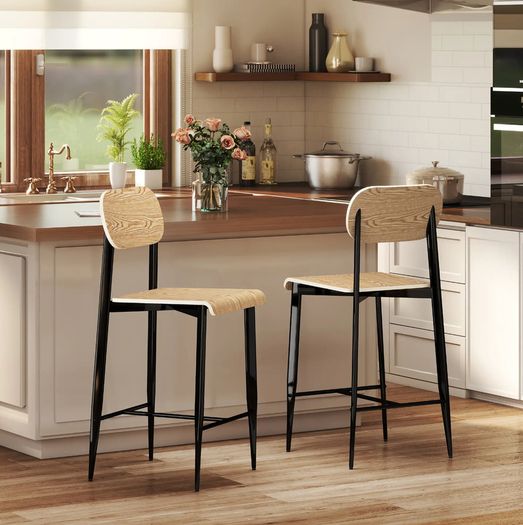 2-piece set bar stools, Bar chairs with backrest and metal frame