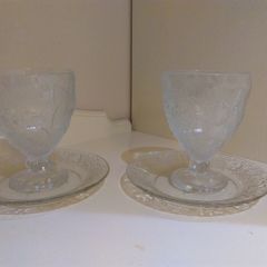 2 x Glass Dessert Bowl / Ice Cream Pot / Punch Bowl and Side Plate