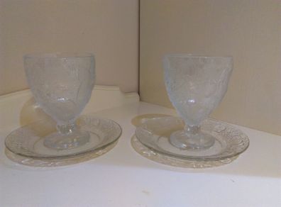 2 x Glass Dessert Bowl / Ice Cream Pot / Punch Bowl and Side Plate