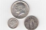 USA, Kennedy Half Dollar 1964, Quarter Dollar,&amp;  Dime 1956, 90% silver coins,(no. G12)
