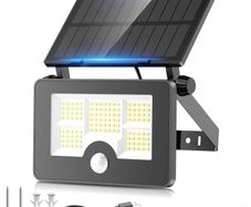 Solar Security Lights Outdoor Motion Sensor, 122LED 4 Modes USB Rechargeable Solar Powered Wall/Pole Light for Garden Outside, 2200mAh IP65 Waterproof Solar PIR Fence Lighting for Street Flood