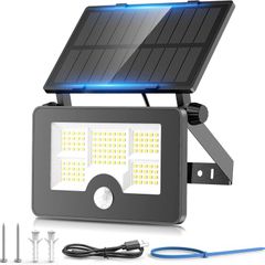 Solar Security Lights Outdoor Motion Sensor, 122LED 4 Modes USB Rechargeable Solar Powered Wall/Pole Light for Garden Outside, 2200mAh IP65 Waterproof Solar PIR Fence Lighting for Street Flood