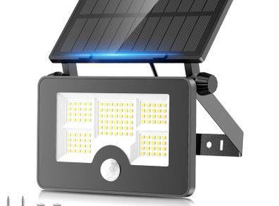 Solar Security Lights Outdoor Motion Sensor, 122LED 4 Modes USB Rechargeable Solar Powered Wall/Pole Light for Garden Outside, 2200mAh IP65 Waterproof Solar PIR Fence Lighting for Street Flood