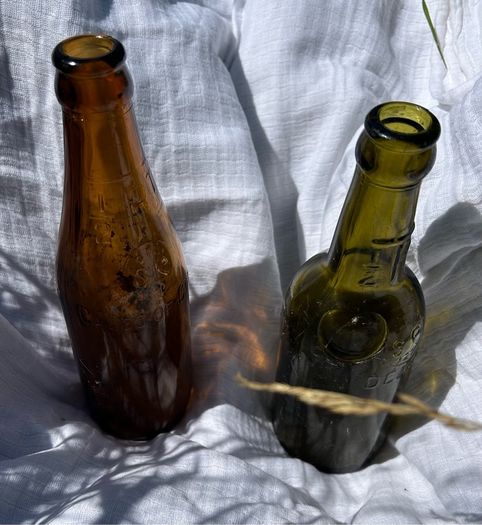 2  Vintage half pint glass Cork Advertising Bottles
