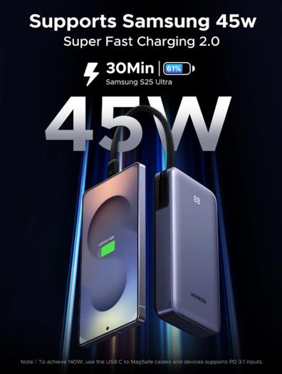 UGREEN 20000mAh 45W Power Bank with Built-in Cable