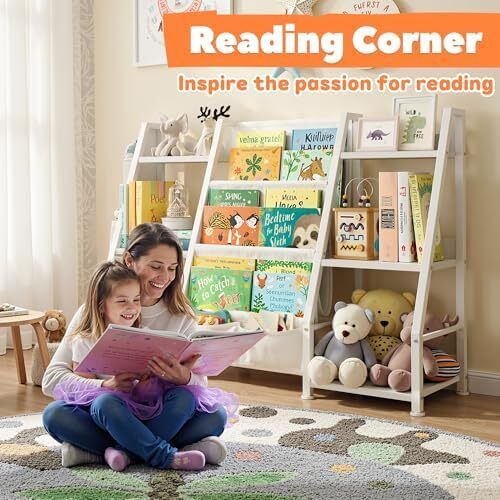 Kids Bookshelf and Toy Storage: 3-Tier Book Shelf Childrens Bookcase - 6 Small Storage Units for Kids Room
