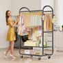 Heavy Duty Rolling Clothes Rail for Hanging Clothes, Double Hanging Rail with Lockable Castors, 326 KG Load Capacity, Metal Clothing Rail for Bedroom, Laundry, Retail, Black Image 6