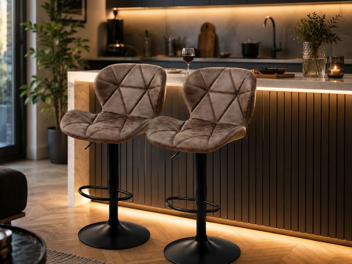 Set of 2 Height Adjustable Faux Leather Bar Stools Brown or Grey Kitchen Breakfast Bar Chairs with Backrest and Footrest