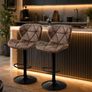 Set of 2 Height Adjustable Faux Leather Bar Stools Brown or Grey Kitchen Breakfast Bar Chairs with Backrest and Footrest Image 5