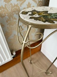 Plant stand Gold colour with ceramic top. VG condition. Collection Swords only
