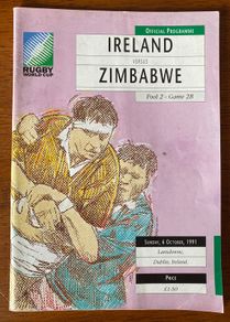 Very Rare 1991 Ireland v Zimbabwe - Rugby World Cup Pool 2 Programme