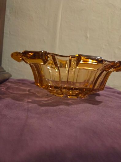 Large Art Deco Amber Glass Bowl