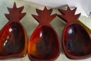 Vintage Mid-Century Modern 3 Piece Set Monkey Pod Wood Pineapple Dish Bowls