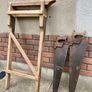 Vintage Pine wooden carpenter's saw Horse, To include two vintage . W. Tyzack, Son & Turner saws. Good Wexford provenance. Image 4
