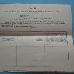 1853 Form of Notice of Claim to Office of Peace County Wexford
