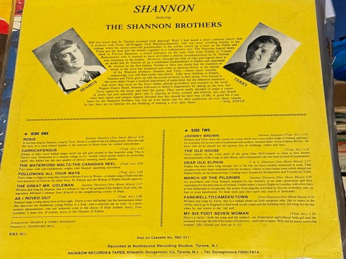 Shannon LP Vinyl The Shannon Brothers Seamus Shannon And Terry Shannon