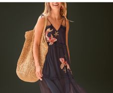 Hope & Ivy inaya tie strap midi dress navy size 8-10