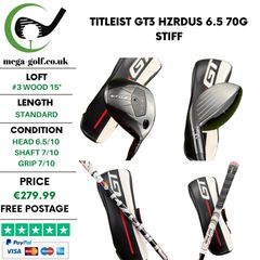 Titleist GT3 #3 Wood 15 Degree / Hzrdus 6.5 70G Stiff