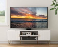 White Wood TV Stand for up to 65 Inch TV, 137cm TV Unit with 2 Cabinets and Open Shelves, Modern TV Console Table for Living Room,53.9 x 15.0 x 18.9 inches