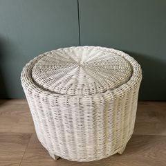 White Rattan Storage Footstool / Seat Meadows & Byrne