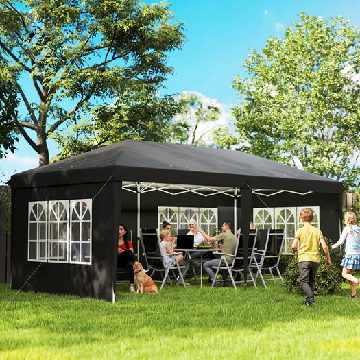 3 x 6m Pop-Up Gazebo, with Removable Walls - Black