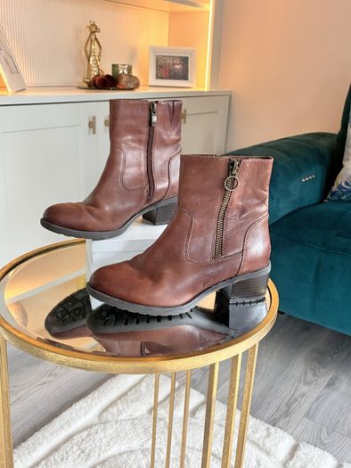 Caprice Brown Leather Ankle Boots Comfort H-Fit Size UK 3.5 / EU 36