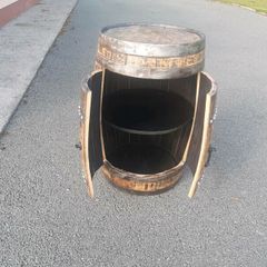 Whiskey barrel drinks cabinet