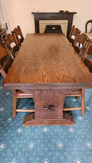 Hardwood dining table and six chairs