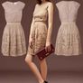 REISS Embellished Skirt Textured Dress in Soft Cappuccino Size 36 Image 2