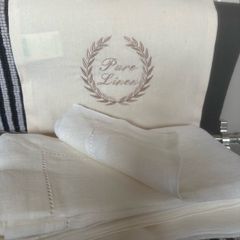 New set of six 100% linen 50cm x 50cm Hemstitch napkins in storage bag