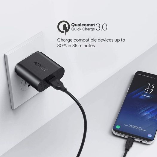 AUKEY Quick Charge 3.0 18W USB Wall Charger, Fast Charger Compatible with Samsung Galaxy Note8 / S9 /S8 / S8+, LG G6 / V30, HTC 10 and More | Qualcomm Certified - Brand New Sealed!