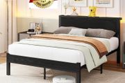 Double Bed Frame Metal Platform Bed Frame with Wood Headboard/Mattress Base/Underbed Storage/No Box Spring Needed/Black