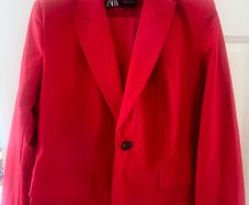 Zara red trouser suit and blazer